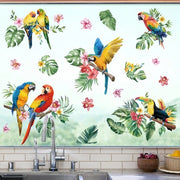 Decal per Doccia con Uccelli su Rami Foto di Doccia Primavera Decal per Doccia Foglie Pappagallo Tropicale Antibatterico Decal per Vetro Decorazione per Doccia Stickers