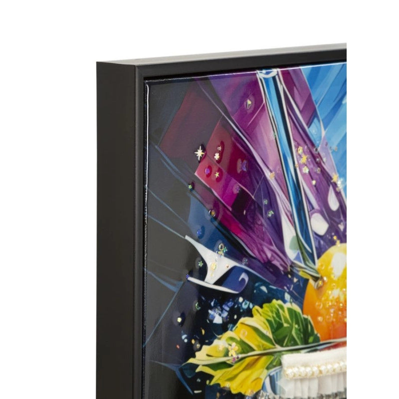 Stampa Decorata Su Tela Laccata Con Cornice Cocktail -a- cm 62x3,5 x92