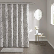 Douchegordijn a specchio con disegno jacquard damascato - lavabile in macchina - decorazione moderna per la stanza da bagno - schermo per la privacy - 72" x 72" argento