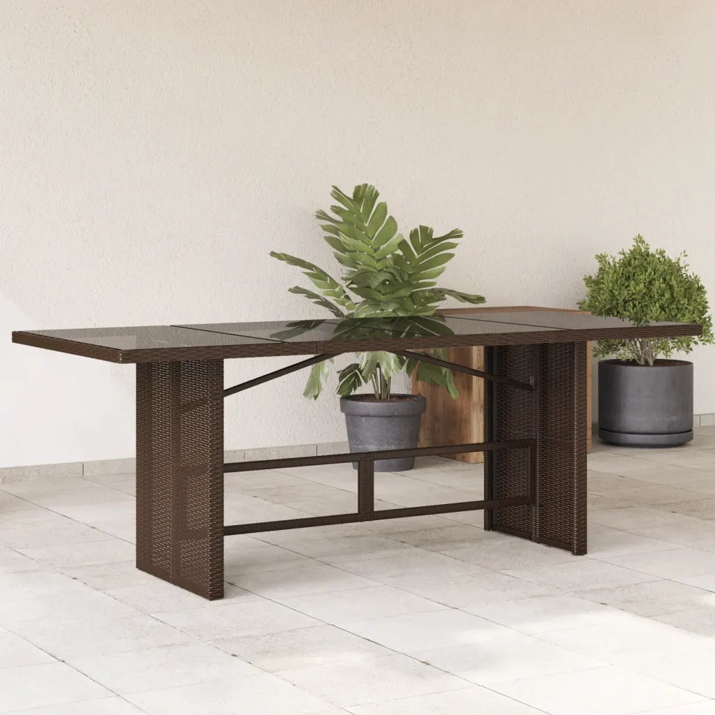Tavolo Giardino | Tavolino da esterno Piano Vetro Marrone 190x80x74cm Polyrattan