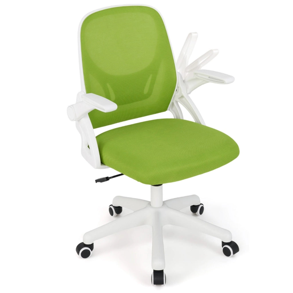 Sedia da scrivania ergonomica in rete con supporto lombare e braccioli ribaltabili, Sedia da lavoro girevole Verde-Sedie da ufficio
