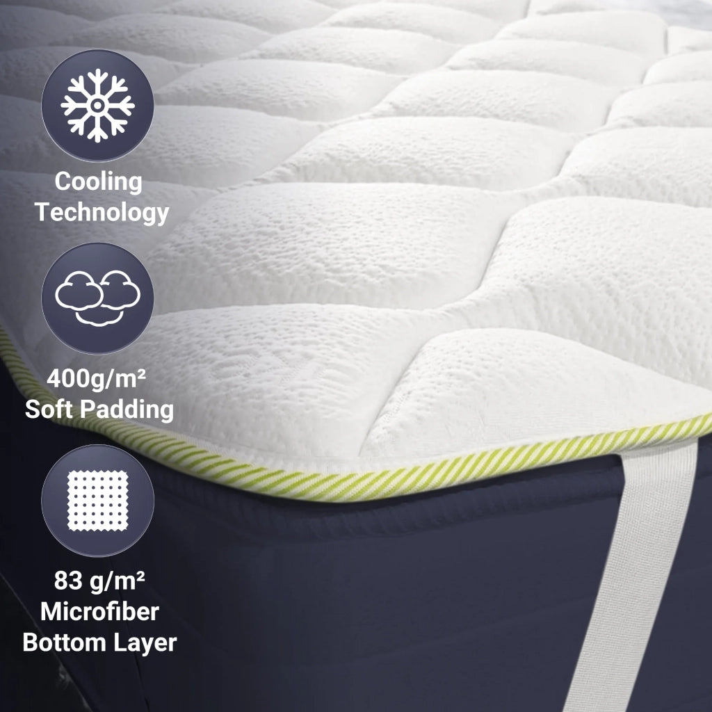 Topper Rinfrescante Matrimoniale con Elastici 150X190 | Correttore Materasso con Tecnologia Cooler e Proprietà Ortopediche | Altezza 4 cm | Tessuto Traspirante e Antibatterico