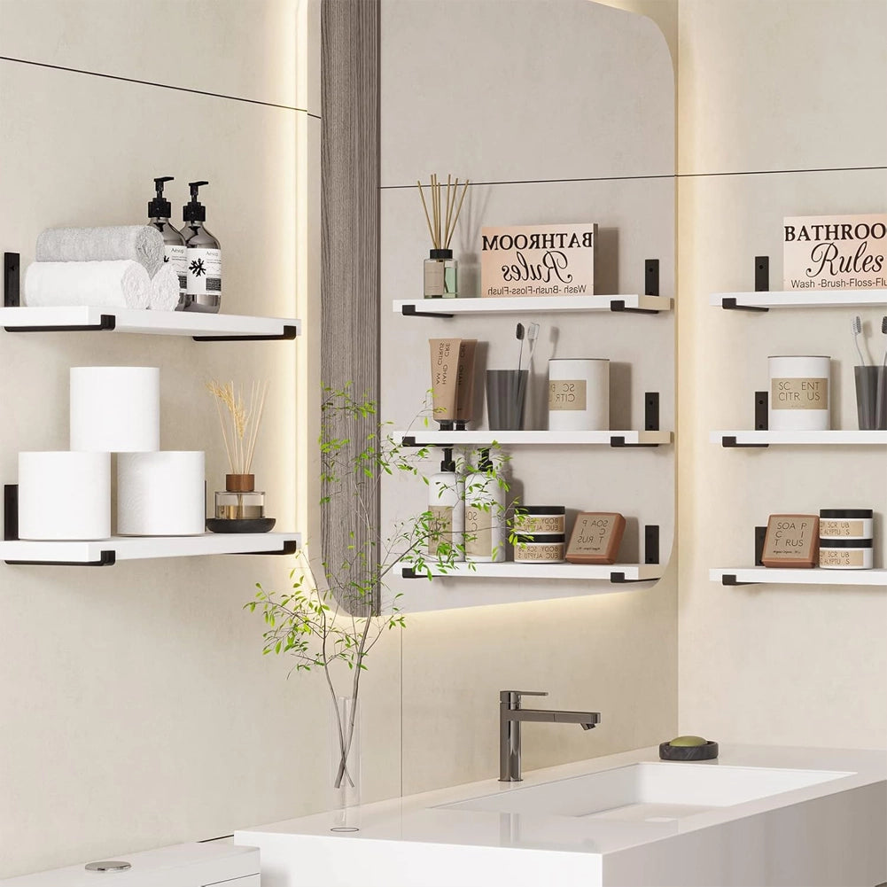 Set 5 Mensole da Parete Bianco Scaffali da Muro con Staffe in Metallo 40x12 cm