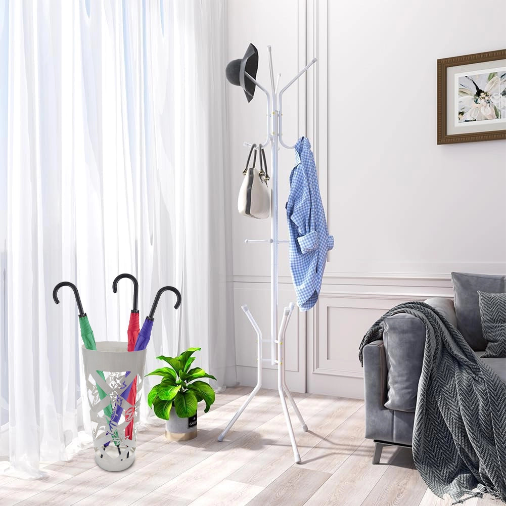 Portaombrelli da Ingresso Design Floreale 19,5x19,5x49 cm in Ferro Bianco