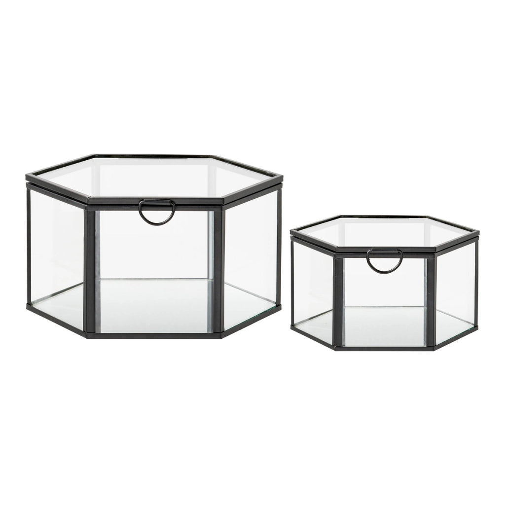 Set 2 scatole Torpe in vetro e metallo nero trasparente House Nordic