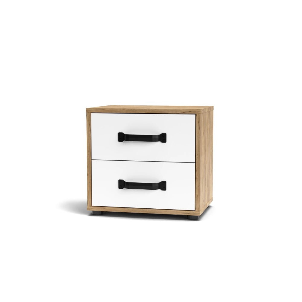 Comodino 2 cassetti rovere bianco Mosso MO1