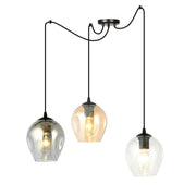 Sospensione 3 Luci Parsifal In Acciaio Nero E Vetro Multicolor Con Cavi Lunghi