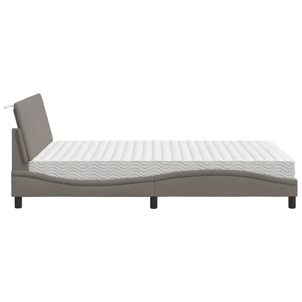 Letto con Materasso Hanko Tortora 140x190 cm in Tessuto 3310528