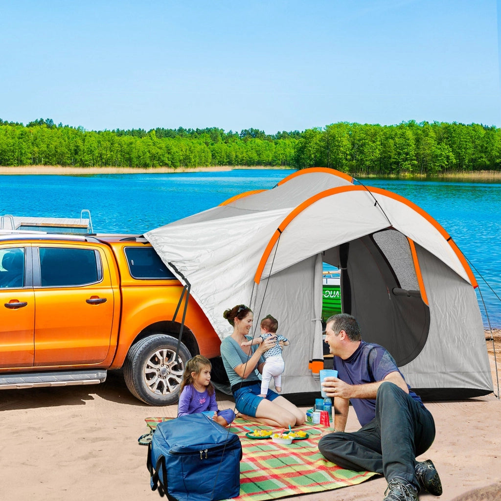 Tenda per Auto Impermeabile a 3 Porte in Poliestere 239x210x210 cm PE e Fibra di Vetro Grigio e Arancione