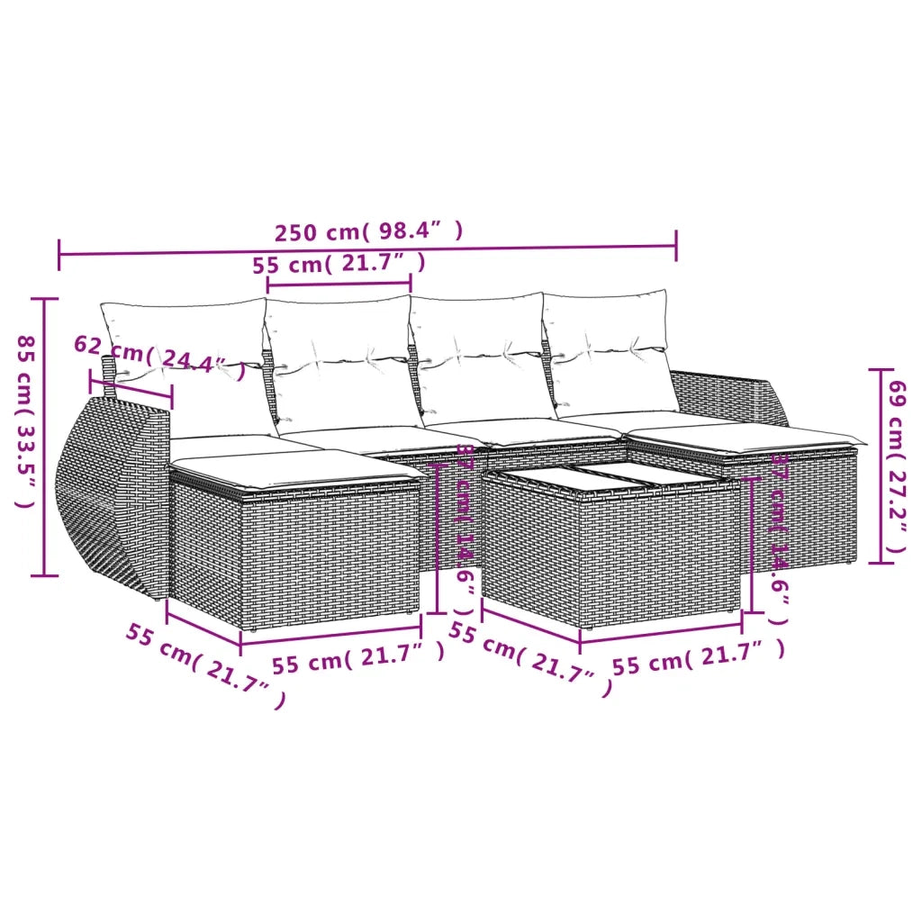 Set Divani da Giardino 7 pz con Cuscini Grigio in Polyrattan