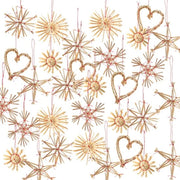 Set di decorazioni natalizie di 32 pezzi - Decorazioni naturali - Cuori/Stelle/Neve - Leggero e inresistibile - Nastro rosso e dorato - Charme rustico - Decorazioni natalizie