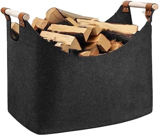 Brandhoutmand XXL con maniglie - Grande brandhoutmand di vilt extra spesso - Mandolina in legno per legna da ardere - XXL