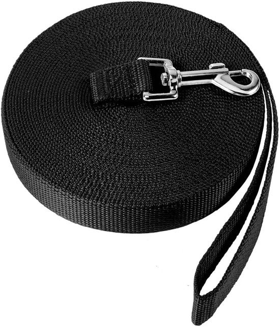 Cinturone per cani in nylon 6 m - Luminoso e resistente - Ideale per allenamento - Nero - Lungo cinturone per cani - Perfetto per giochi all'aperto - Adatto per