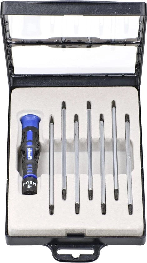 Precisie schroevendraaierset con lame intercambiabili per meccanica fine - testa a croce con foro TX interno rotondo - mini schroevendraaier per orologiaio meccanica fine - set di attrezzi in scatola di conservazione