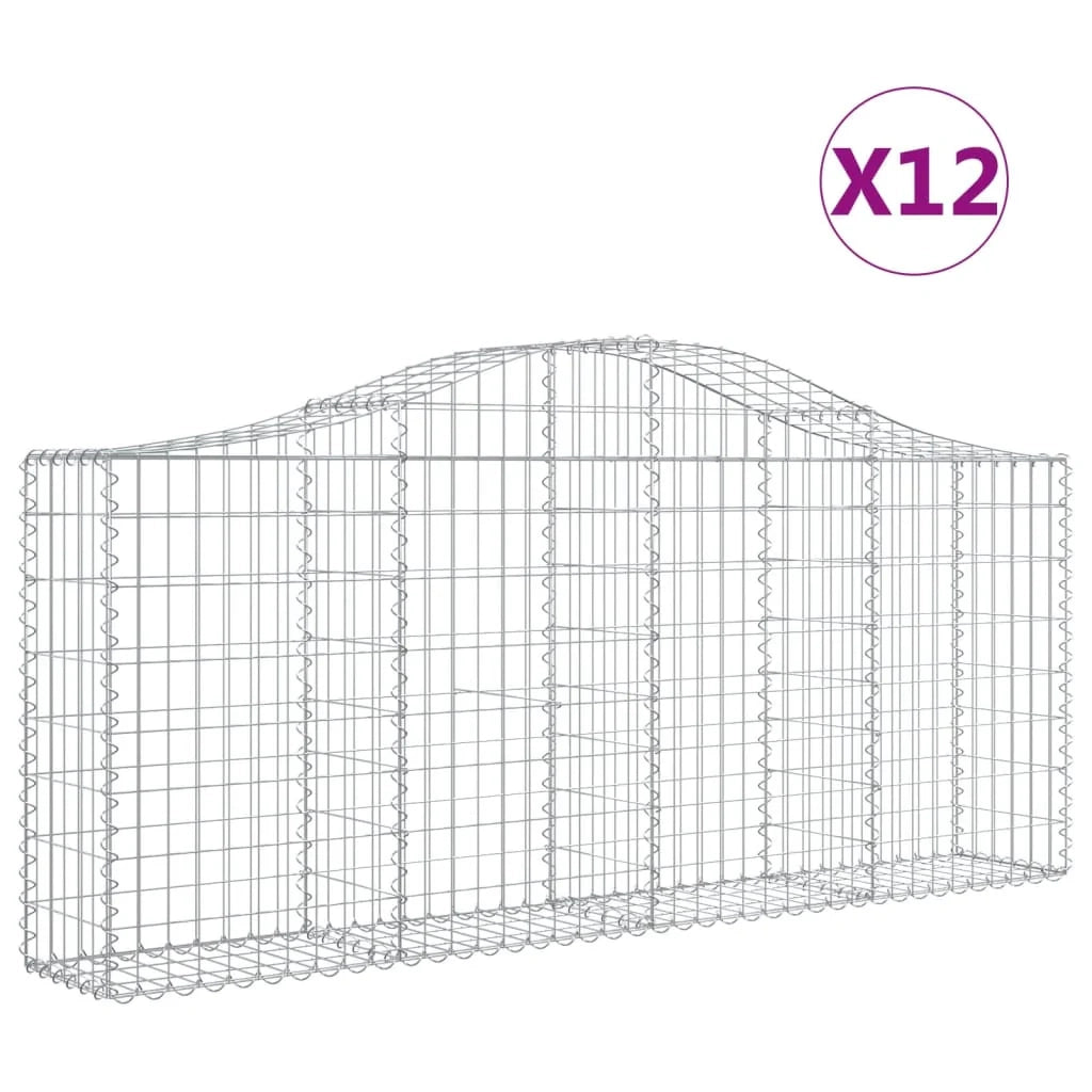 Cestini gabbioni recinzione a gabbia muro di contenimento ad arco 1 set da 2 200 x 30 x 80/100 cm ferro zincato argento 02_0040525