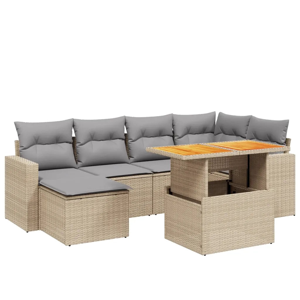 Set Divani da Giardino 7 pz con Cuscini Beige in Polyrattan 3271416