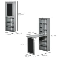 Scrivania PC Pieghevole con Libreria a 9 Ripiani in Legno e Metallo, 98x51x153 cm, Grigio