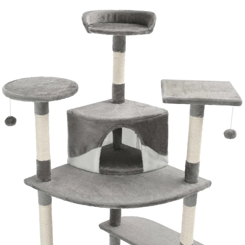 Tiragraffi albero per gatti cuccia per gatti giocattolo peluche sisal 203 cm grigio e bianco 3702202