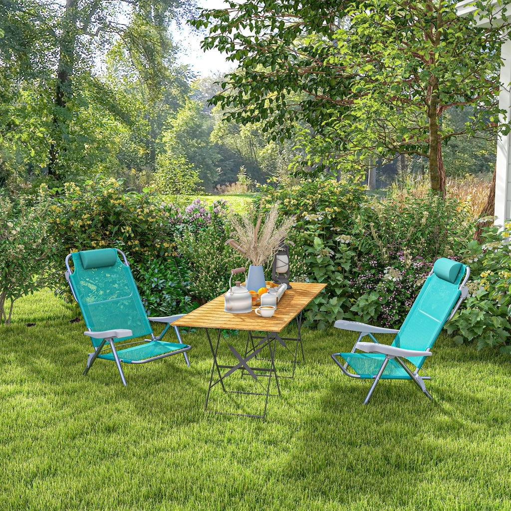 Set 2 Sedie da Campeggio Pieghevoli 62x65x80 cm Reclinabili su 6 Livelli Grigio a Azzurro