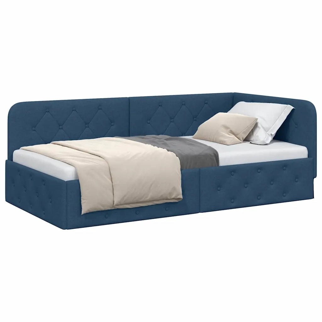 Cornice del letto ad angolo Blu 90 x 200 cm Tessuto