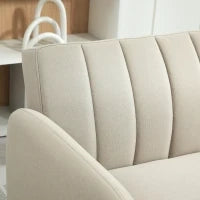 Divano Convertibile 2 Posti Design Scandinavo Schienale Regolabile 3 Posizioni Piedi Legno Tessuto Effetto Lino Beige