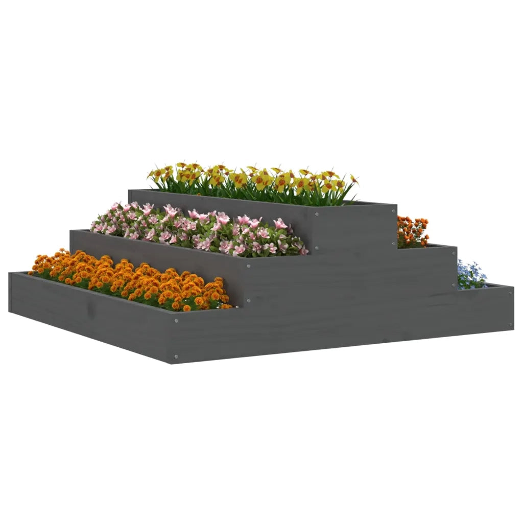 Fioriera | Cassetta per fiori | Vaso Grigia 80x80x27 cm in Legno Massello di Pino