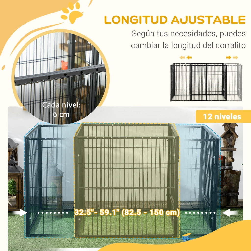 Recinto per Cani Aggiustabile ¨C zephmum ¨C Grigio 6 Pannelli 82.5-150x79x81 cm
