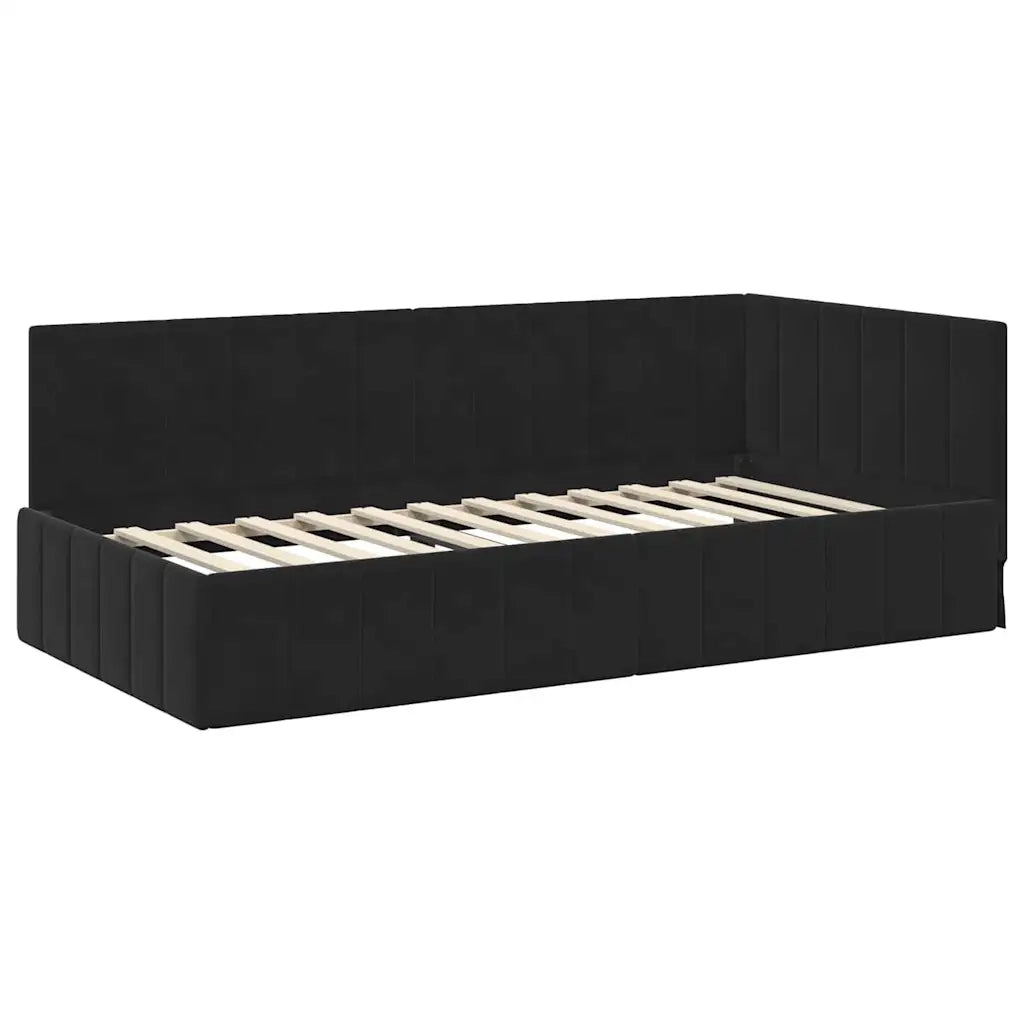 Cornice del letto ad angolo Nero 90 cm x 190 cm Velluto