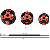 Set Bilanciere e Dischi da 20kg totali con Impugnatura in PU Antiscivolo, Ø17x140 cm, Nero e Rosso