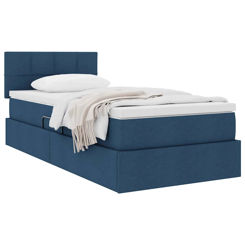 Letto con contenitore e materasso con testiera Blu 100 x 200 cm