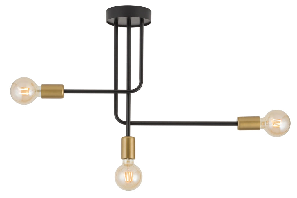 Plafoniera loft Gino nera/oro metallo 3xE27 15W Sigma