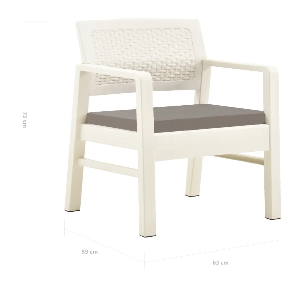 Set Salotto da Giardino 3 pz | Set di Mobili da Esterno in Plastica Bianco