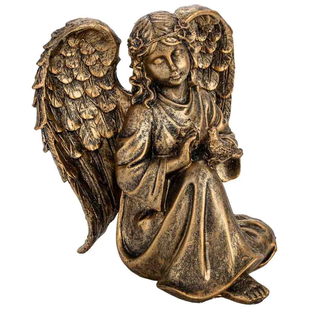 Statuetta decorativa a forma di angelo in metallo placcato oro 25,5x21,5x26h cm