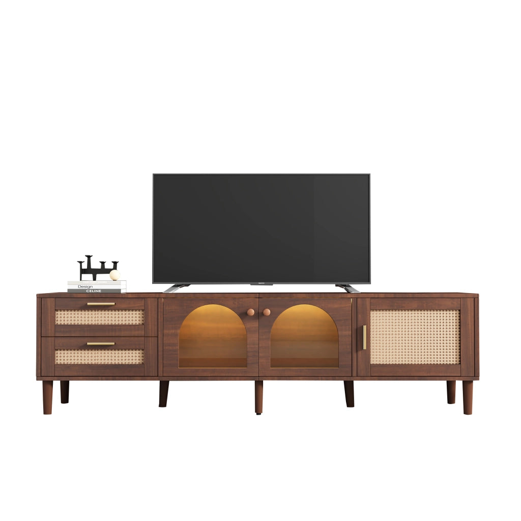 Mobile TV con 3 Ante; 2 Cassetti e LED; per Soggiorno; in Pannello di Particelle; 180 × 40 × 50 cm; Marrone