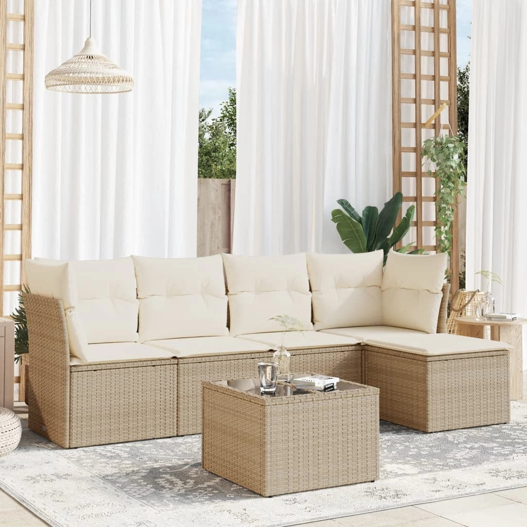 Set Divano da Giardino 6 pz con Cuscini Beige in Polyrattancod mxl 111993