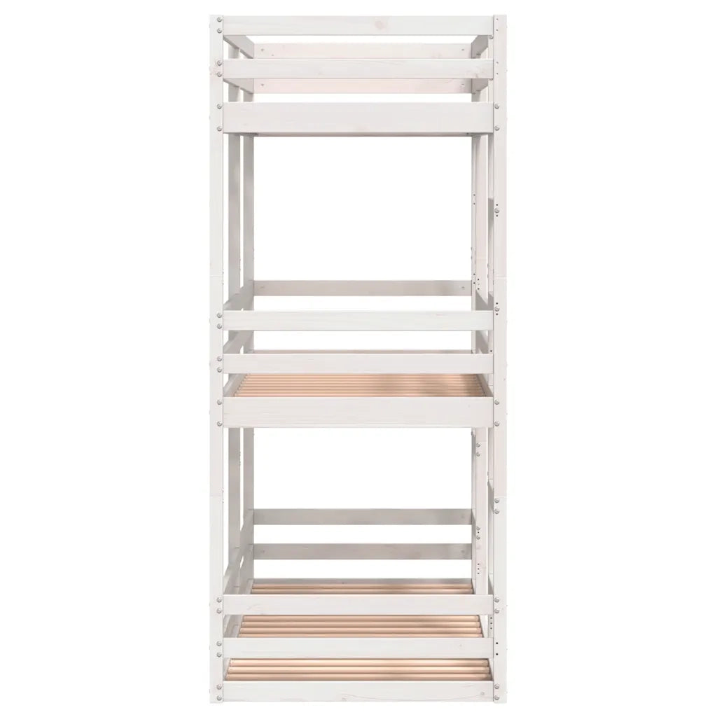 Letto a Castello Triplo Bianco 75x190 cm Legno Massello di Pino