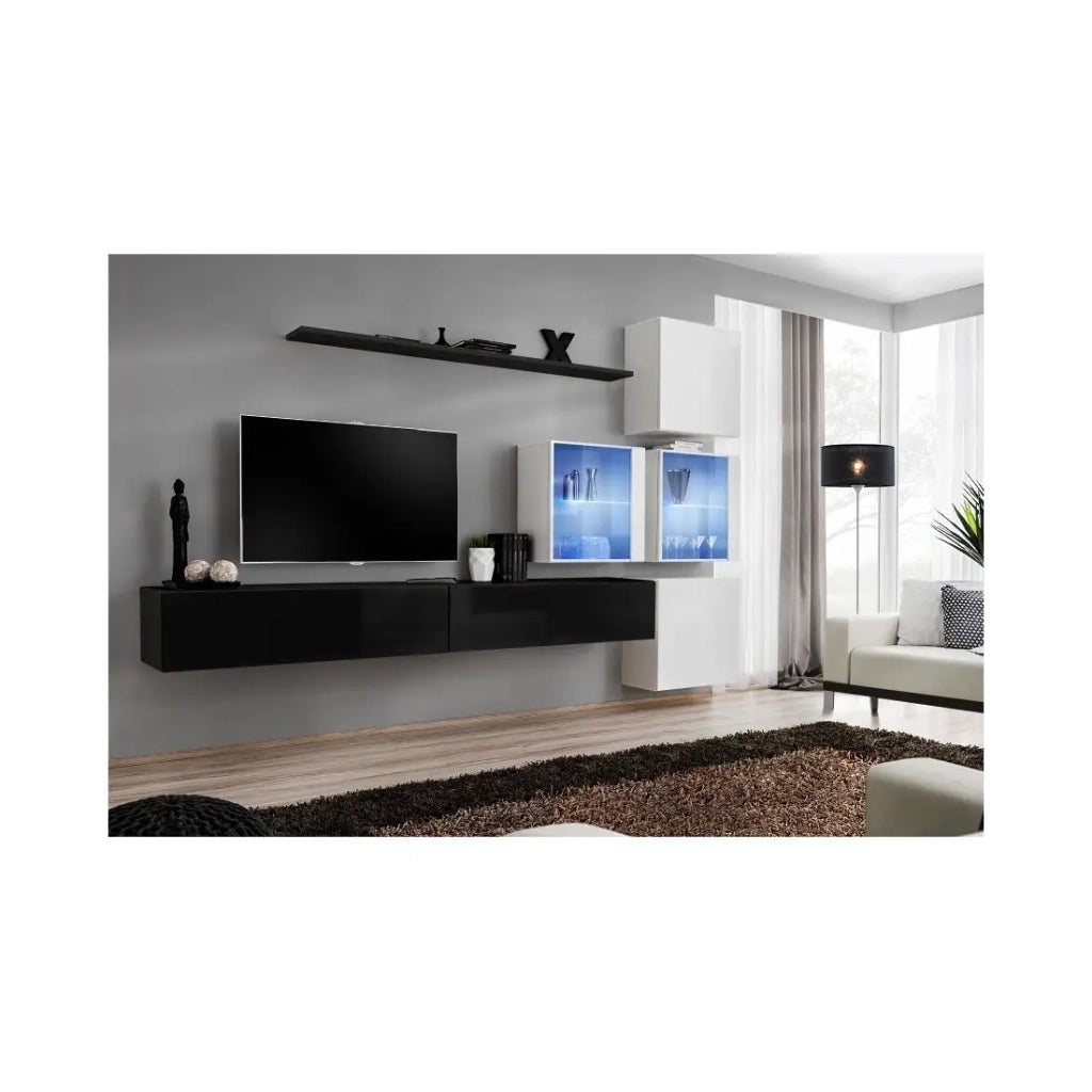Set di mobili da soggiorno SWITCH XIX – Design moderno – Nero e bianco lucido