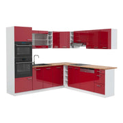 Cucina angolare completa R-Line Rosso lucido/Bianco 247 x 237 cm, PL Rovere Vicco
