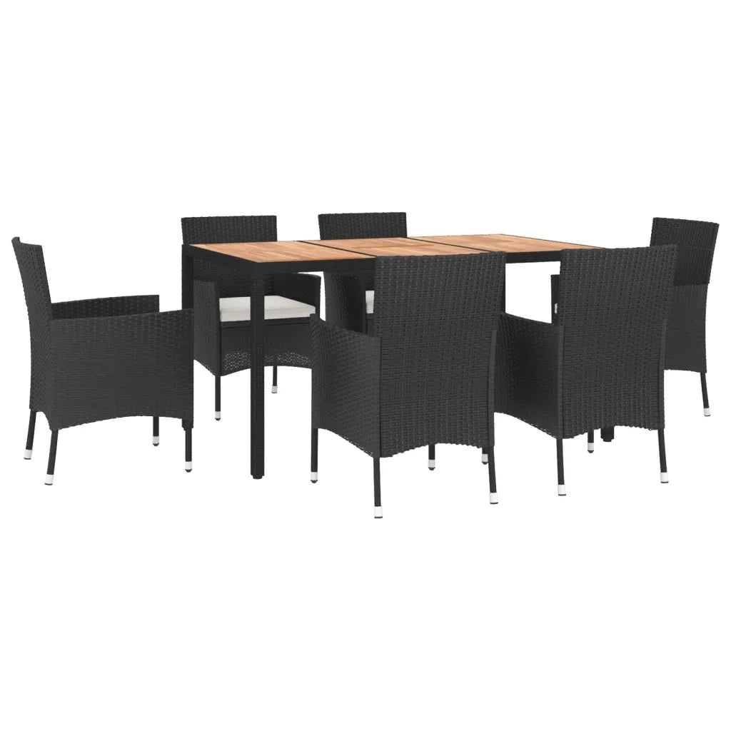 Set da Pranzo da Giardino 7 pz Nero con Cuscini in Polyrattan 3187391