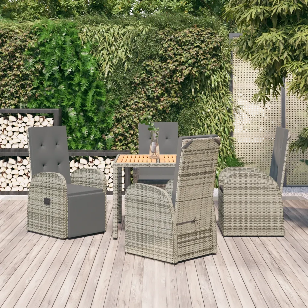 Set da Pranzo da Giardino 5 pz con Cuscini in Polyrattan Grigiocod mxl 100395