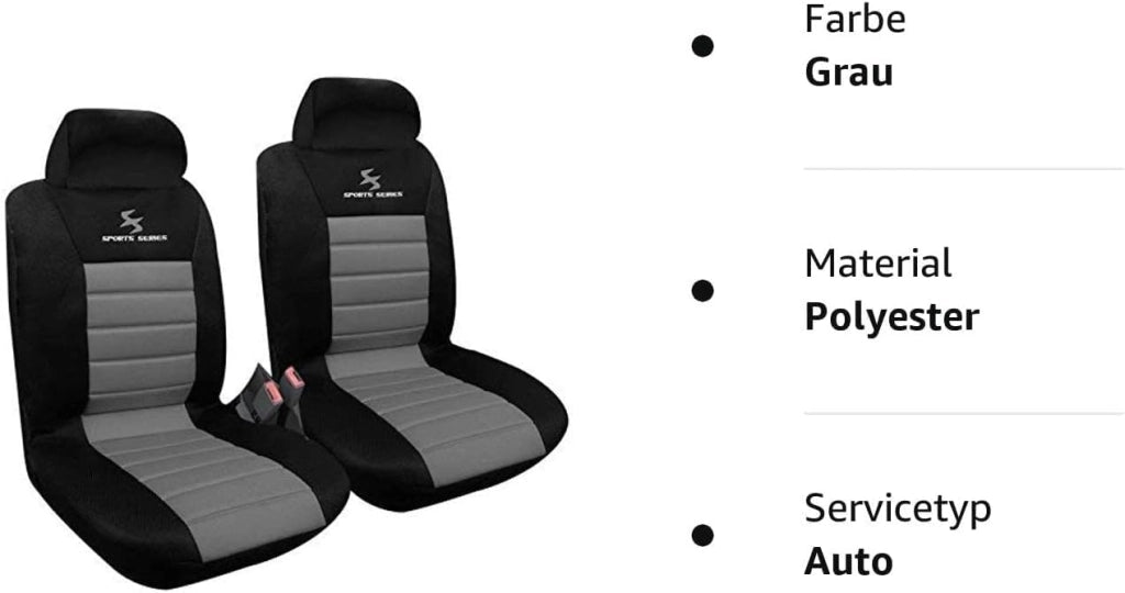 Set Coprisedili Anteriori Auto 2 Posti Seat Cover Protezioni Universali per Macchina Tessuto Poliestere Nero/Grigio