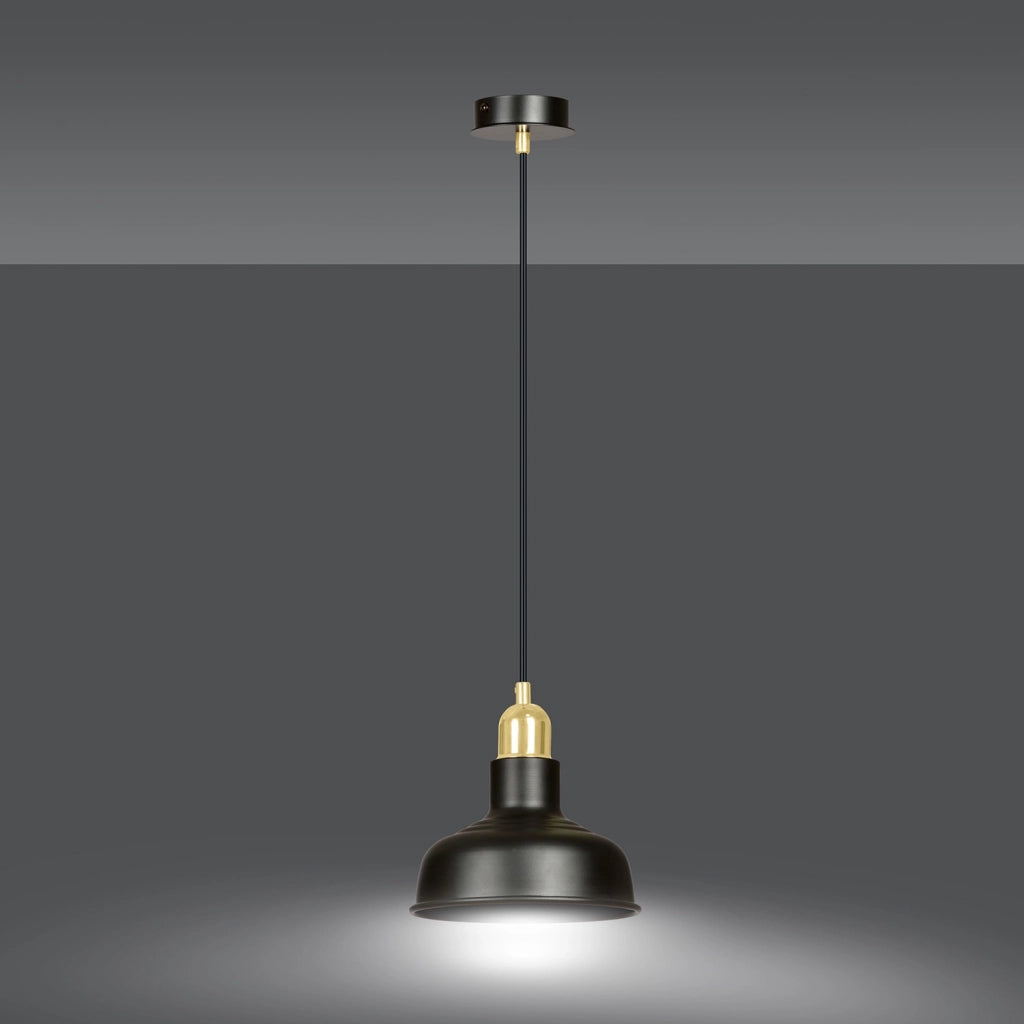 Sospensione Industrial 1 Luce Kubera In Acciaio Nero Con Elementi In Oro