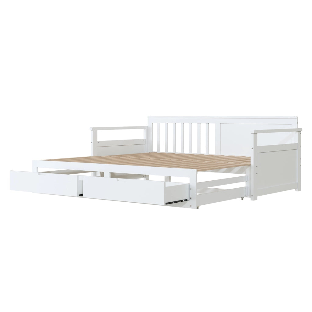 Letto estraibile con cassetti 90×190 cm e 180×190 cm; rete; senza materasso; legno; bianco