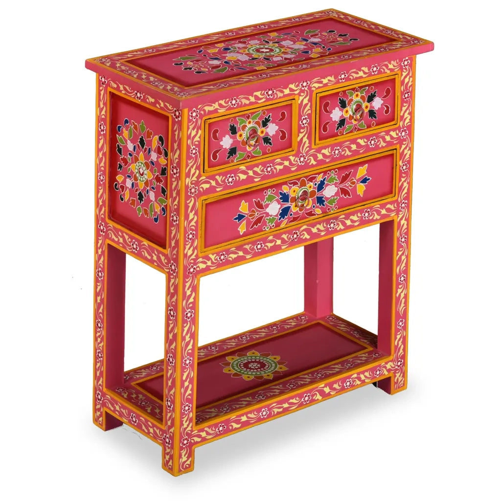 Credenza con Cassetti in Massello di Mango Rosa Dipinta a Mano 244841