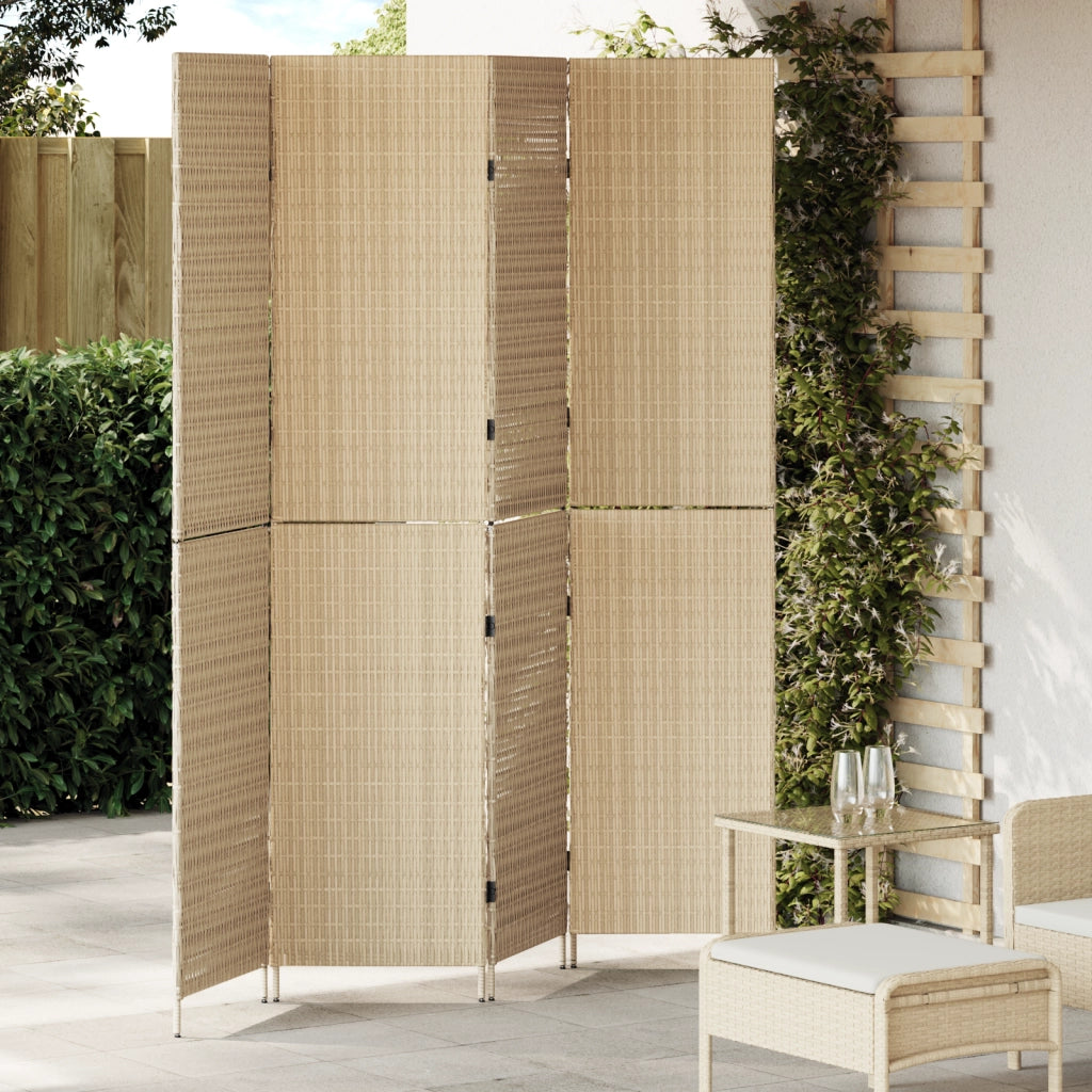Divider per Stanza 4 Pannelli Pieghevole Beige 196x200 cm Poly Rattan