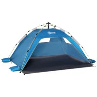 Tenda da Spiaggia Pop Up con Porta a Cerniera, in Poliestere e Fibra di Vetro, 220x173x120 cm, Blu Cielo e Grigio