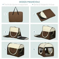Trasportino per Animali Domestici Pieghevole in Oxford con Cuscino Rimovibile Lavabile e Borsa per Trasporto, 70x51x59cm, Marrone