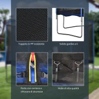 Trampolino Elastico da Esterno, Tappeto Elastico per Bambini e Adulti da Giardino con Rete di Sicurezza e Bordo Imbottito, Giochi da Giardino e Casa, Ø426x269cm, Blu e Nero