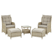Set da esterno 2 cuscini beige con struttura alluminio rattan sintetico e poliestere Tavolo vetro temperato ripiano reclinabile tradizionale