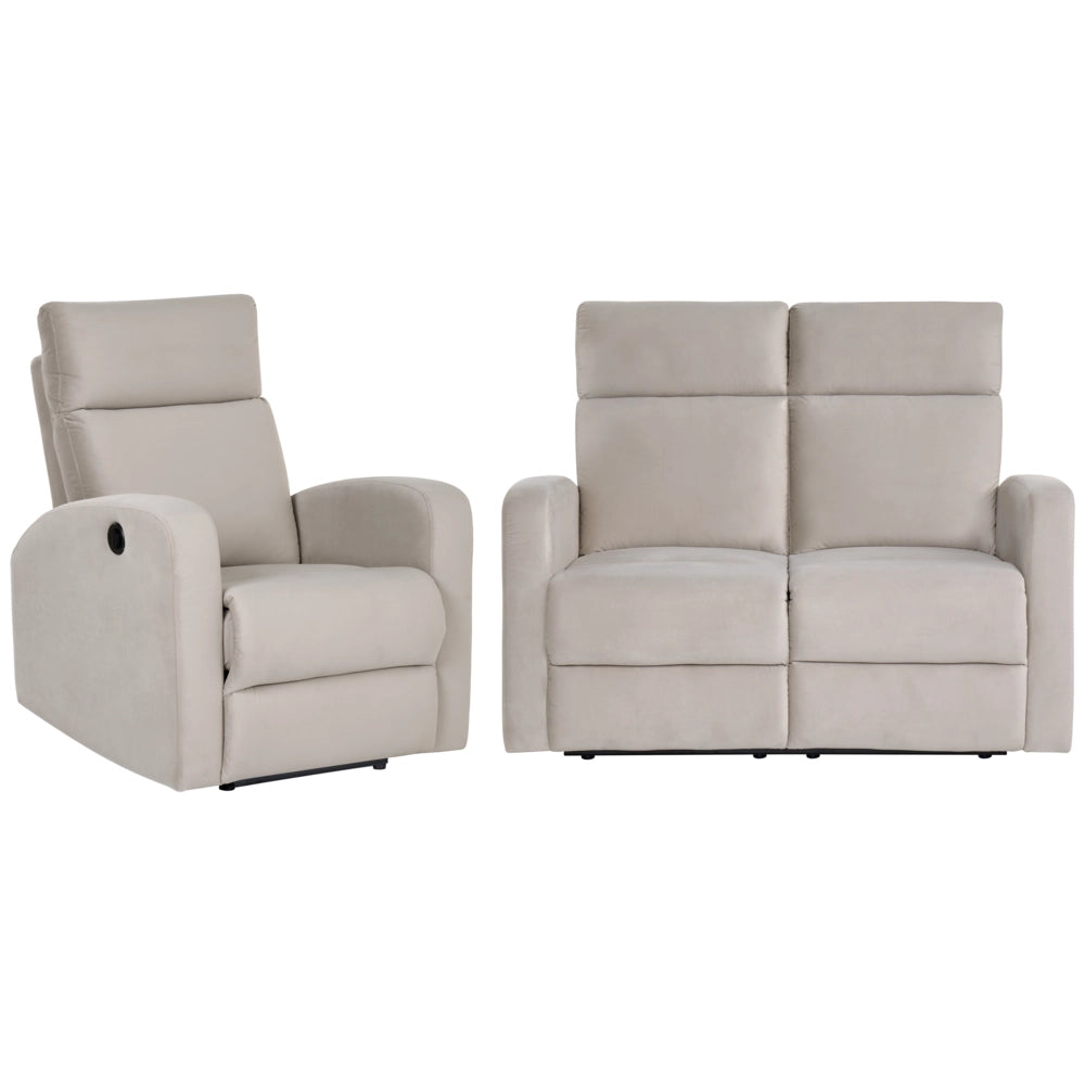 Set divano reclinabile elettrico rivestito in velluto beige divano a 2 posti con poltrona design moderno funzione relax